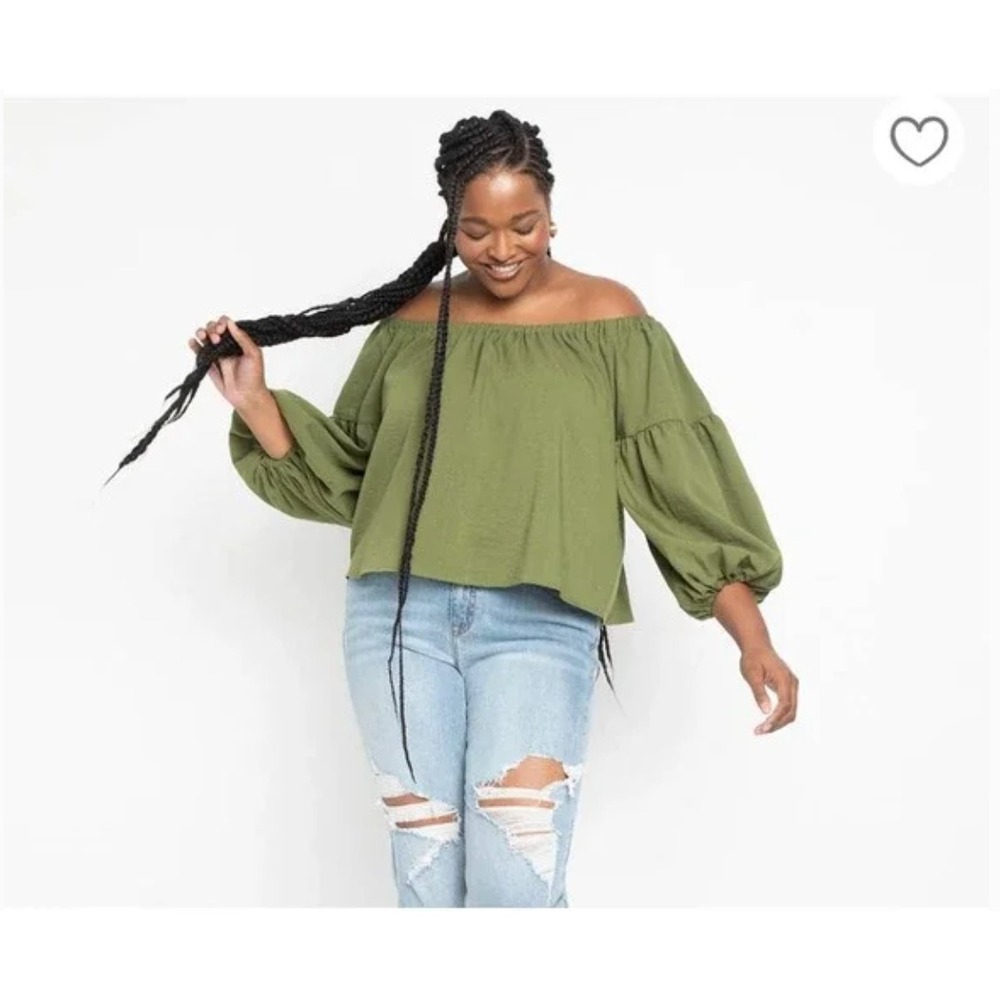 Eloquii Green Off the Shoulder Shirt Size 2X 18 20‎